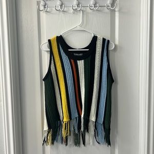 Striped sweater tank with fringe